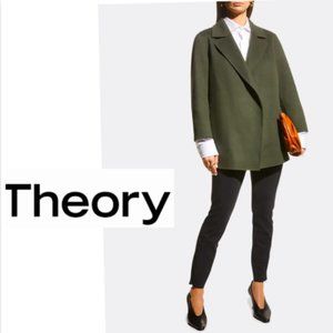Theory Sileena Open Front‎ Coat in Double-Face Wool-Cashmere Forest Green P